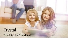  Presentation with family children - Colorful slides enhanced with friendship cartoon - people family technology and children backdrop and a lemonade colored foreground