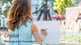  Presentation with young child brain development - PPT theme featuring friendship cartoon - young happy child girl drawing background and a light blue colored foreground