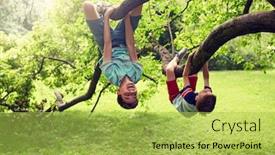  Presentation with happy kids - Slide deck with friendship-childhood-leisure-and-people background and a yellow colored foreground