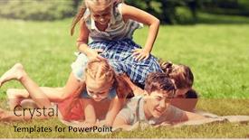  Presentation with kids playing - Amazing PPT layouts having friendship-childhood-leisure-and-people backdrop and a coral colored foreground