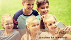  Presentation with happy kids - Colorful presentation theme enhanced with friendship-childhood-technology-and-people backdrop and a coral colored foreground