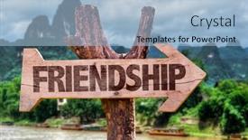  Presentation with friendship - Audience pleasing presentation theme consisting of family support help collaborate community - friendship direction sign with exotic backdrop and a light blue colored foreground