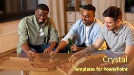  Presentation with friendship - Audience pleasing slides consisting of friendship-food-and-people-concept backdrop and a tawny brown colored foreground