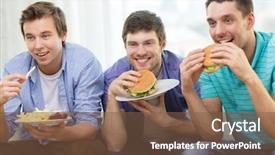  Presentation with food sugaring - Colorful presentation design enhanced with friendship food and leisure concept backdrop and a tawny brown colored foreground