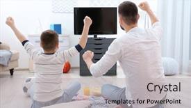  Presentation with football - Presentation consisting of friendship goals - father and son watching football background and a light gray colored foreground