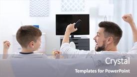  Presentation with sports - Cool new PPT theme with friendship goals - father and son watching sports backdrop and a gray colored foreground