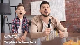  Presentation with sports - Cool new PPT theme with friendship goals - father and son watching sports backdrop and a coral colored foreground