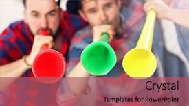  Presentation with sports - PPT theme with friendship goals - happy male friends cheering background and a violet colored foreground