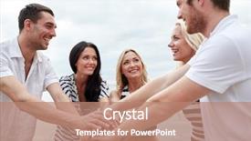  Presentation with people unity - PPT layouts with friendship happiness unity and people concept - smiling friends putting hands on top of each other background and a coral colored foreground