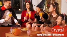  Presentation with happy holiday - Amazing slide deck having friendship-holiday-and-people-concept backdrop and a crimson colored foreground