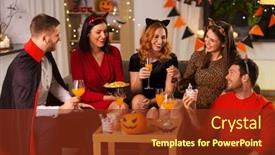  Presentation with cat party - Colorful PPT theme enhanced with friendship-holiday-and-people-concept backdrop and a tawny brown colored foreground