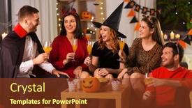  Presentation with happy holiday - PPT theme having friendship-holiday-and-people-concept background and a tawny brown colored foreground