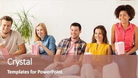  Presentation with junk food - PPT theme enhanced with friendship junk food people background and a coral colored foreground