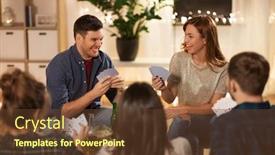  Presentation with alcoholic - Cool new PPT layouts with friendship leisure and entertainment concept - happy friends with non-alcoholic beer playing cards game at home in evening backdrop and a tawny brown colored foreground