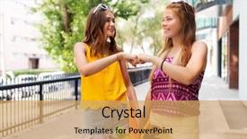  Presentation with city street - Audience pleasing PPT layouts consisting of friendship leisure and gesture concept backdrop and a yellow colored foreground