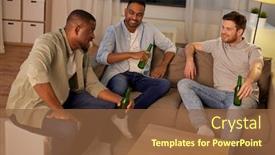  Presentation with people talking - Colorful presentation theme enhanced with friendship-leisure-and-people-concept backdrop and a tawny brown colored foreground