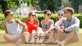  Presentation with friendship - Amazing PPT theme having friendship leisure summer and people backdrop and a coral colored foreground