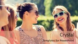  Presentation with friendship - Presentation theme enhanced with friendship leisure summer and people background and a coral colored foreground