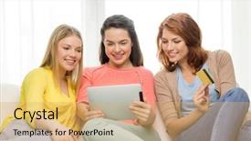  Presentation with credit card - Presentation consisting of friendship money technology and internet background and a yellow colored foreground