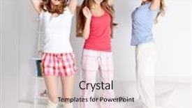  Presentation with pajama - Audience pleasing PPT theme consisting of friendship people and pajama party concept - happy friends or teenage girls having fun and jumping on bed at home backdrop and a lemonade colored foreground