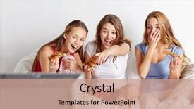  Presentation with junk food - Audience pleasing PPT layouts consisting of friendship people pajama party entertainment backdrop and a coral colored foreground