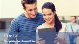  Presentation with technology students - Slides having friendship people technology and education concept - group of smiling students with tablet pc computer outdoors background and a ocean colored foreground