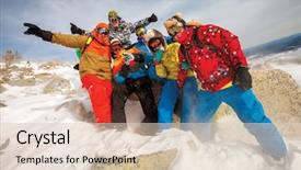  Presentation with mountains - Presentation design enhanced with friendship sport - happy snowboarding team in winter background and a lemonade colored foreground