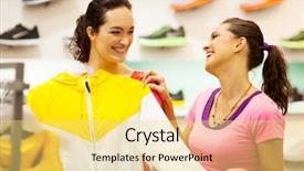  Presentation with sportswear - Presentation theme consisting of friendship sport - two young women shopping background and a yellow colored foreground