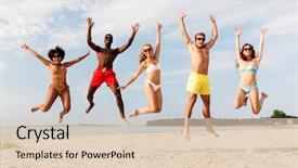  Presentation with happy holidays - Colorful PPT theme enhanced with friendship summer holidays and people backdrop and a lemonade colored foreground