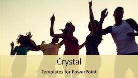  Presentation with summer party - Amazing PPT layouts having friendship summer vacation holidays party and people concept - group of smiling friends dancing on beach backdrop and a blonde colored foreground