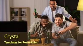  Presentation with friendship - Presentation design consisting of friendship-technology-and-leisure-concept background and a tawny brown colored foreground