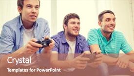  Presentation with video game - Presentation theme featuring friendship technology games and home background and a coral colored foreground