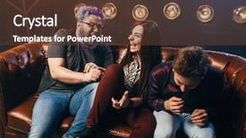  Presentation with mobil home park - Colorful presentation theme enhanced with friendship threesome ha-ha backdrop and a tawny brown colored foreground