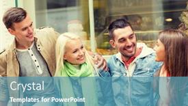  Presentation with travel friends - Beautiful PPT layouts featuring friendship travel and vacation concept - group of smiling friends walking in the city backdrop and a teal colored foreground