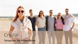  Presentation with friendship day - Audience pleasing slide deck consisting of friendship valentine's day and people concept - happy woman in heart-shaped sunglasses with group of friends on beach in summer backdrop and a coral colored foreground