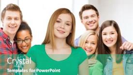  Presentation with youth group - Beautiful PPT theme featuring friendship youth and people concept - group of smiling multiracial teenagers over classroom background backdrop and a teal colored foreground