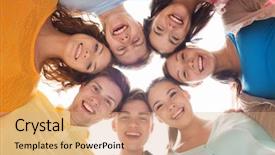  Presentation with youth group - Slide deck with friendship youth and people - group of smiling teenagers in circle background and a coral colored foreground