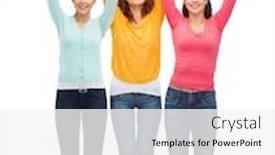  Presentation with youth group - Presentation theme consisting of friendship youth greeting and people - group of smiling teenagers with raised hands background and a white colored foreground