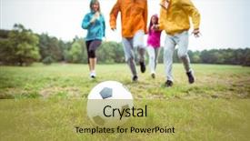  Presentation with football - Presentation theme with friendsship day - friends running towards football background and a yellow colored foreground