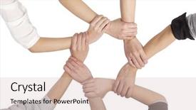  Presentation with circle - Colorful slide set enhanced with friendsship day - group of chinese friends backdrop and a soft green colored foreground