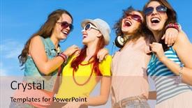  Presentation with close up of young girls - Colorful slide deck enhanced with friendsship day - image of four young attractive backdrop and a coral colored foreground
