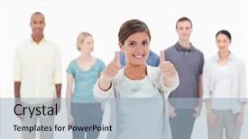  Presentation with frienship - Cool new PPT theme with frienship - close-up of a woman smiling backdrop and a light blue colored foreground