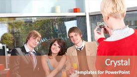  Presentation with frienship - Slides enhanced with frienship - group of happy people talking background and a  colored foreground