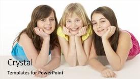  Presentation with group of girls - Beautiful slide set featuring frienship - group of three young girls backdrop and a soft green colored foreground