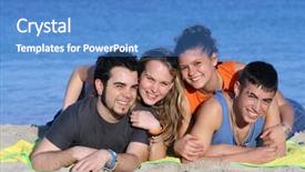  Presentation with group - Presentation theme enhanced with frienship - group on the beach background and a teal colored foreground