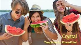 Presentation with youth group - PPT theme consisting of frienship - happy friends eating watermelon background and a red colored foreground