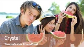  Presentation with youth group - Beautiful slide set featuring frienship - happy friends eating watermelon backdrop and a coral colored foreground