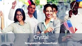  Presentation with group of happy couples - PPT layouts consisting of frienship - happy group of businesspeople standing background and a ocean colored foreground