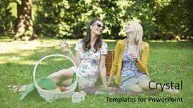 Presentation with frienship - Amazing theme having frienship - smiling women relaxing backdrop and a seafoam green colored foreground