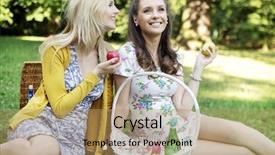  Presentation with frienship - Audience pleasing presentation theme consisting of frienship - smiling women relaxing backdrop and a coral colored foreground